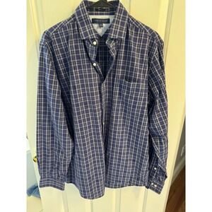 Tommy Hilfiger Mens Plaid Button Down Shirt Long Sleeve Casual Blue Large